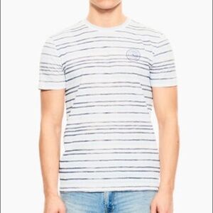 Garcia Men’s Blue stream Jeans striped crew Neck T shirt size Medium NWT